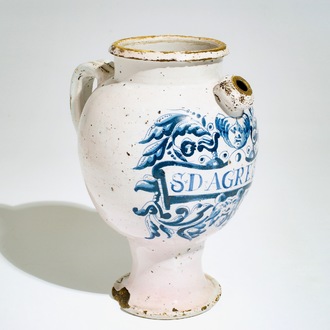 A blue and white Delft style wet drug jar, Lille, France, 17/18th C.